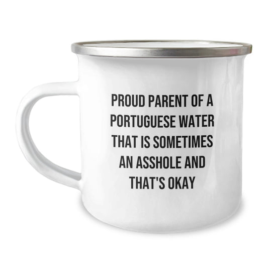 Funny Portuguese Water Dog Camping Mug Gift for Proud Parents and Graduates - Image 1