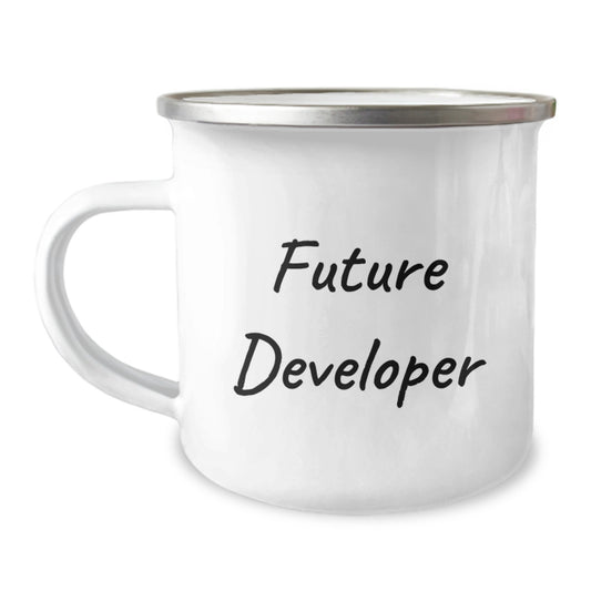 Funny Developer Gifts from Friends - Future Developer Camping Mug, 12 oz Capacity, Stainless Steel with Enamel Finish, Unique Birthday Unique Gifts for Men or Women - Image 1