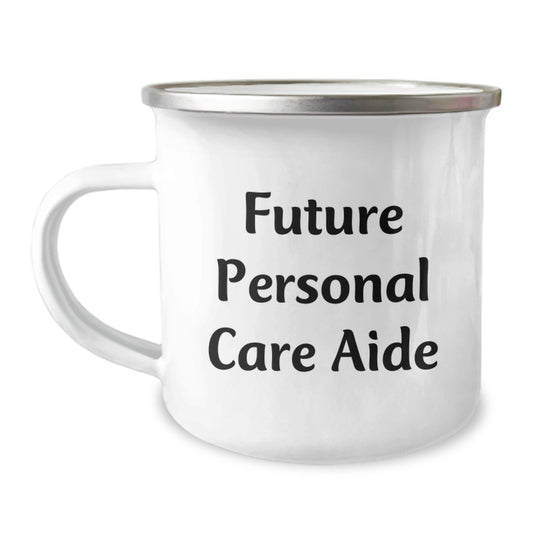 Funny Gifts from Men to Future Personal Care Aides - Camping Mug for Birthday, 'You're the Cream to My Coffee' Quote, 12 oz Stainless Steel Enamel Finish - Image 1