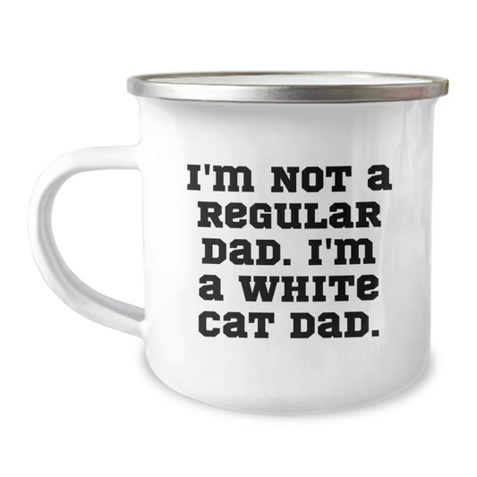 White Cat Dad Gifts Funny Camping Mug for Men Women Friends Family Christmas Unique Presents - Image 1
