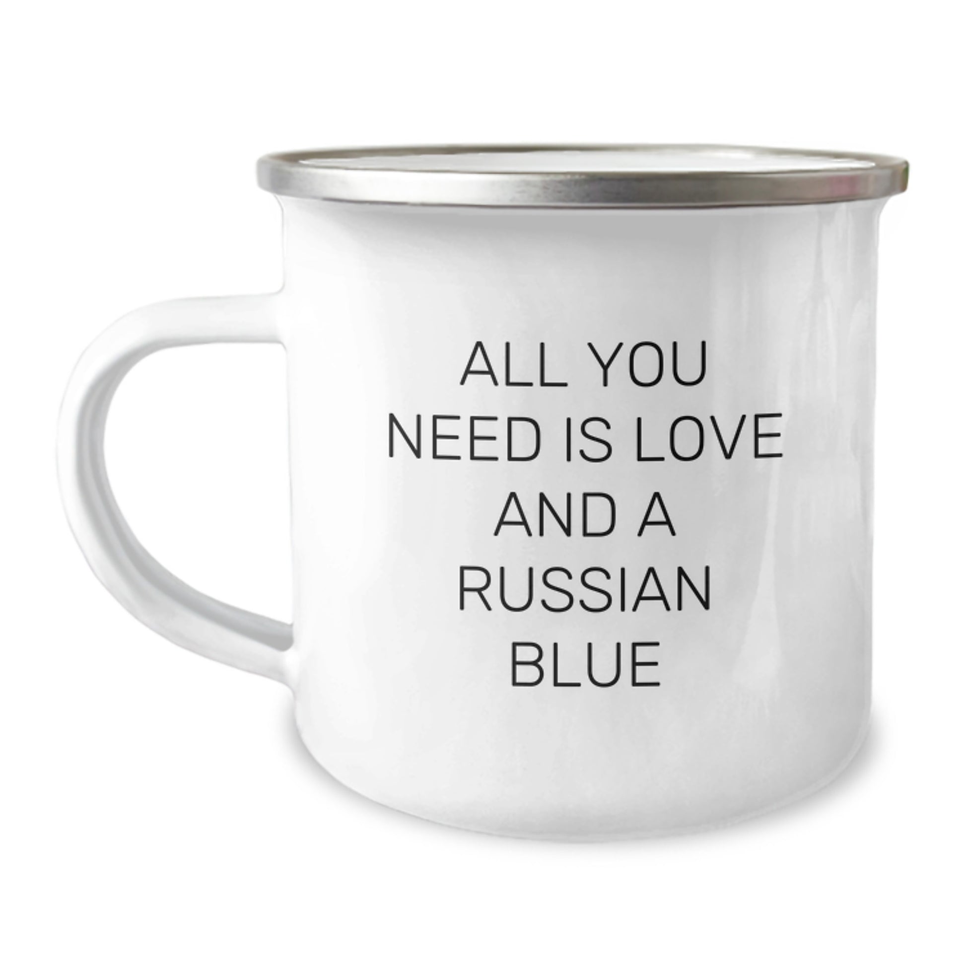 Funny Russian Blue Cat Camping Mug Gifts for Men, Funny Russian Blue Cat Birthday Unique Gifts from Friends, All You Need Is Love And A Russian Blue Quote - Image 1