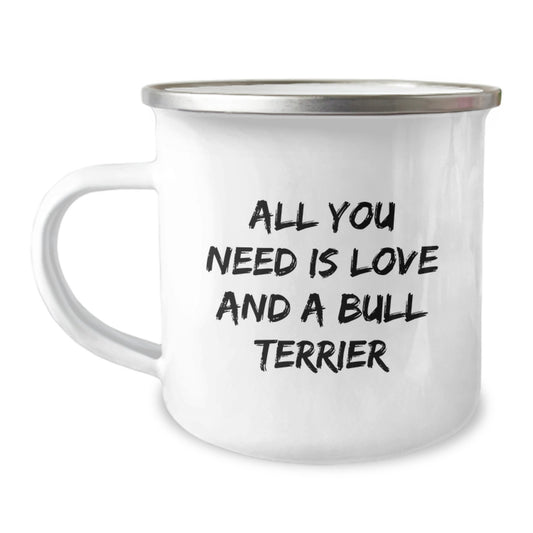 Bull Terrier Dog Gifts for Friends - Camping Mug with Inspirational Love Quote, Unique Birthday Present for Men and Women - Image 1