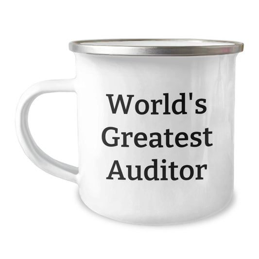 Funny Auditor Gifts for Men Birthday Unique Gifts from Family Camping Mug - 'World's Greatest Auditor' Enamel Finish - Image 1
