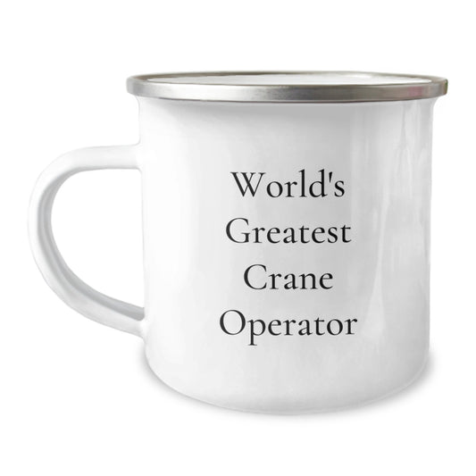 Funny Crane Operator Gifts from Friends, Birthday Unique Gifts for Men - World's Greatest Crane Operator Enamel Camping Mug - Image 1