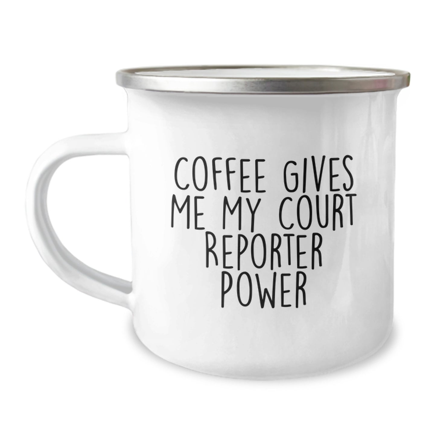 Funny Court Reporter Camping Mug, Coffee Gives Me My Court Reporter Power, Gifts from Friends to Court Reporter for Graduation Unique Gifts - Image 1