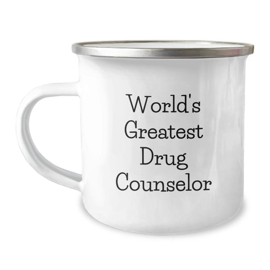 Funny Drug Counselor Gifts from Friends for Men - 'World's Greatest' Birthday Unique Gifts, World's Greatest Drug Counselor Camping Mug, Funny Drug Counselor Quote - Image 1
