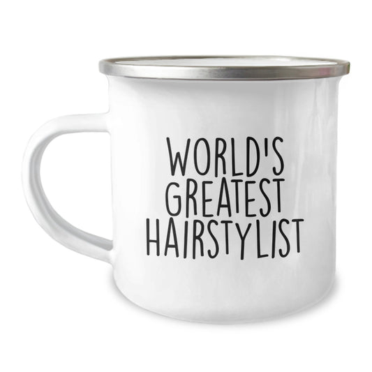 Funny Hairstylist Gifts for Men, Unique Birthday Unique Gifts from Friends to World's Greatest Hairstylist Camping Mug - Image 1