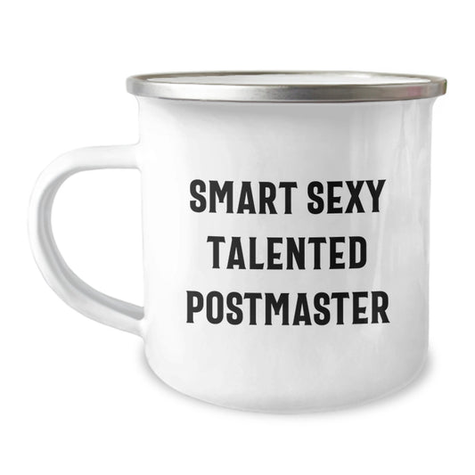 Funny Postmaster Camping Mug, Gifts from Friends, Unique Graduation Gifts for Him, Enamel Finish, 12 oz Capacity - Image 1