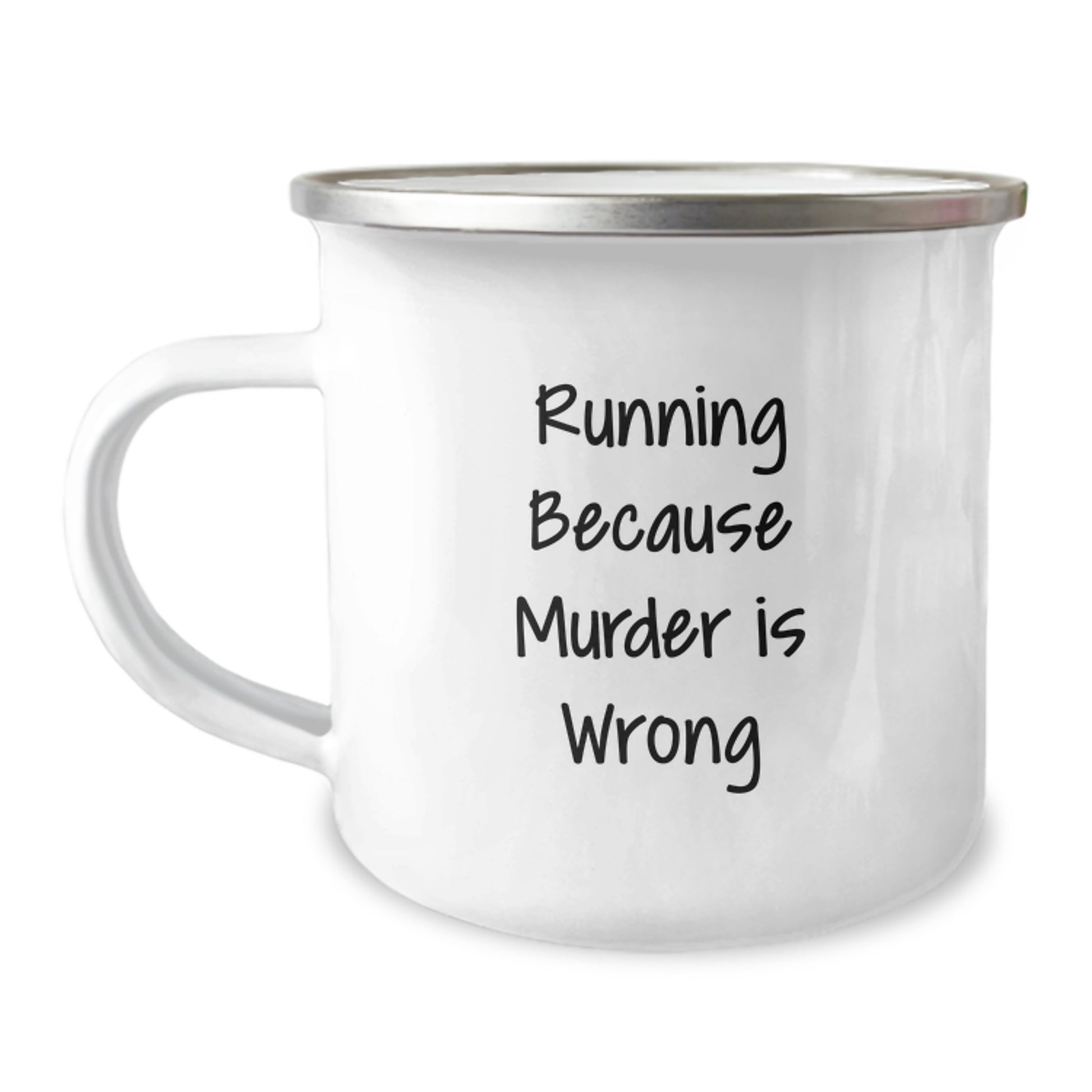 Funny Running Motivation Gifts from Men to Friends who Enjoy Running Because Murder Is Wrong - Christmas Unique Running Camping Mug - Image 1
