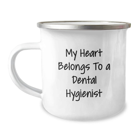 Funny Gifts from Men to Women Dental Hygienist Birthday Unique Camping Mug - 'My Heart Belongs To A Dental Hygienist' - Image 1