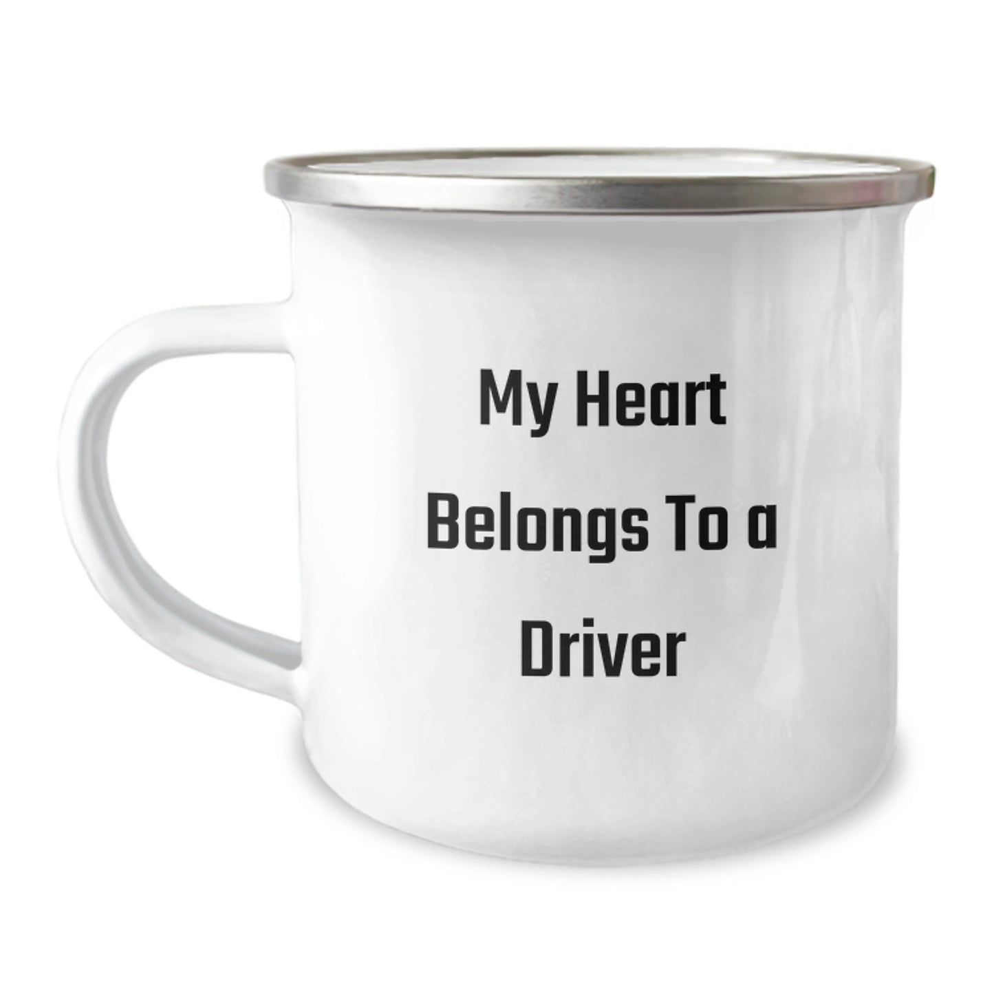 Funny Gifts from Friends for Driver, Driver Camping Mug, My Heart Belongs To A Driver Unique Graduation Gifts, Stainless Steel Enamel Finish - Image 1