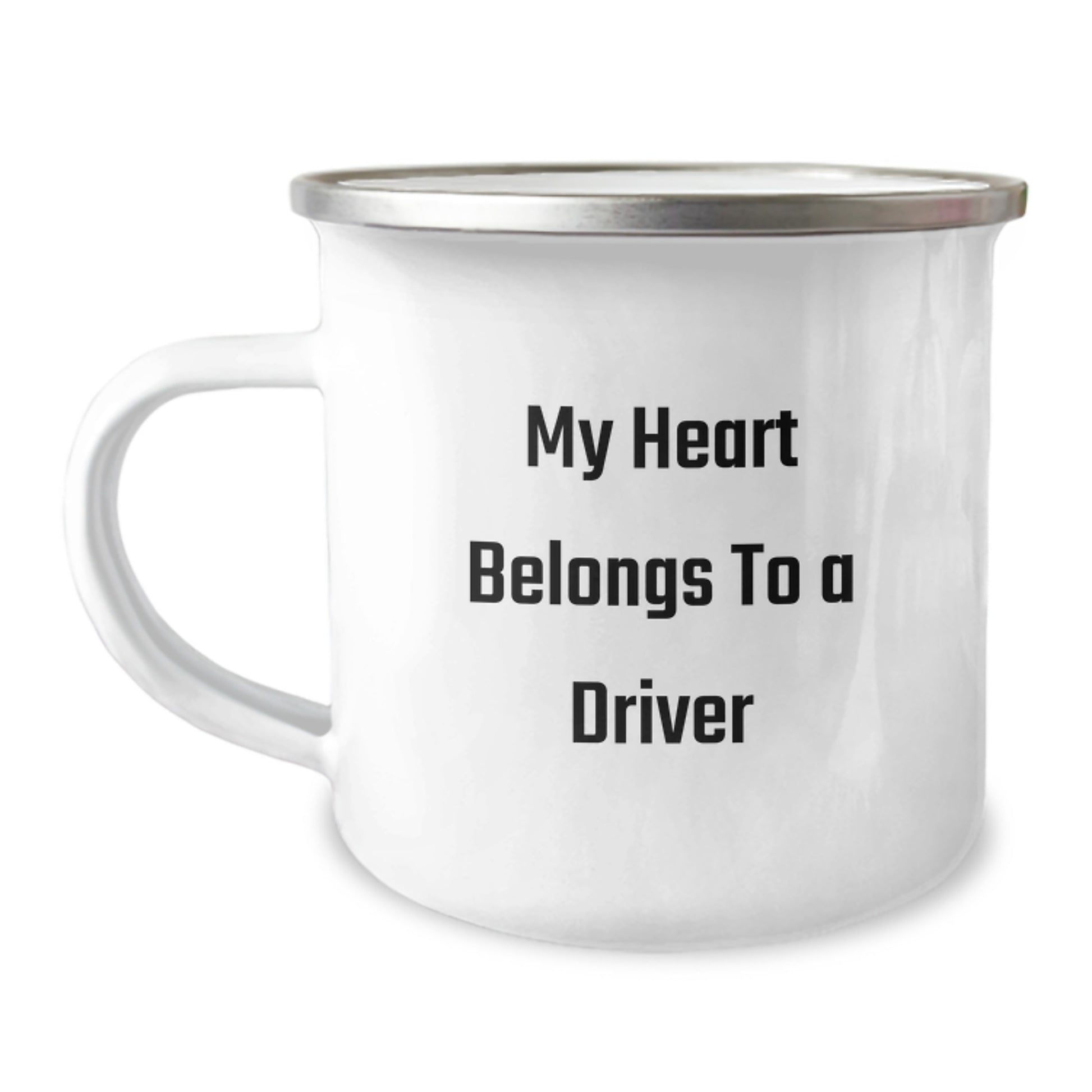 Funny Gifts from Friends for Driver, Driver Camping Mug, My Heart Belongs To A Driver Unique Graduation Gifts, Stainless Steel Enamel Finish - Image 1