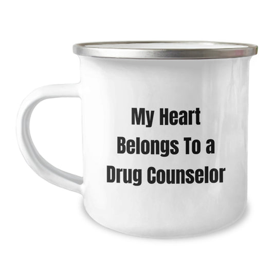 Funny Drug Counselor Gifts from Friends for Drug Counselor, Unique Christmas Unique Gifts for Camping Mug Lovers, My Heart Belongs To A Drug Counselor Mugs - Image 1