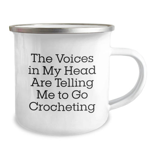 Funny Crocheting Gifts for Friends, The Voices In My Head Are Telling Me To Go Crocheting, Unique Graduation Camping Mugs for Crocheting Lovers - Image 2