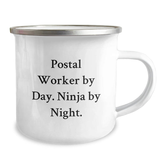 Funny Postal Worker Gifts from Family, Unique Camping Mugs for Postal Worker, Quote: 'Postal Worker By Day. Ninja By Night.' for Graduation - Image 2
