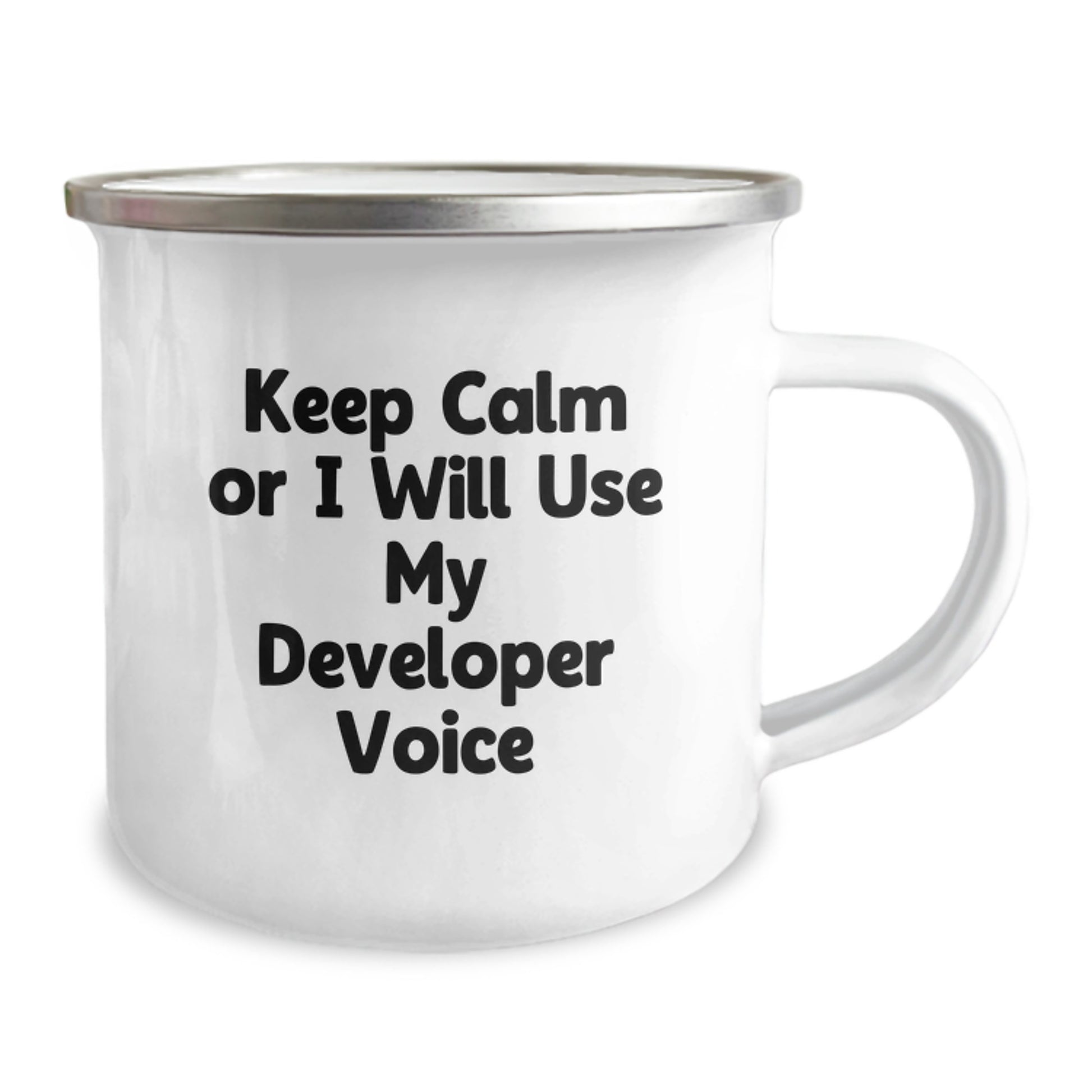 Funny Developer Gifts, Valentine's Unique Camping Mug, 'Keep Calm Or I Will Use My Developer Voice' - Image 2