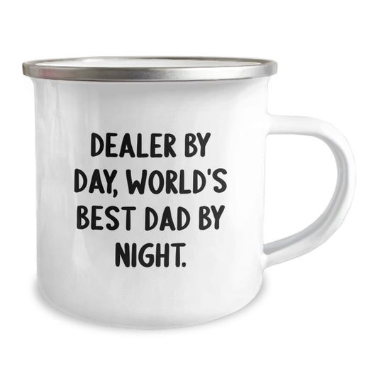 Funny Dealer Gifts for Men, Camping Mugs for Birthday Unique Gifts from Husband, Dealer By Day, World's Best Dad By Night. - Image 2