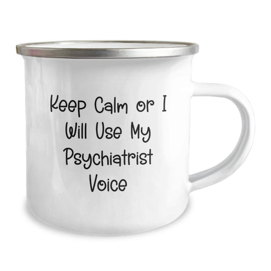 Funny Gifts from Friends for Psychiatrist - Keep Calm Or I Will Use My Psychiatrist Voice, Christmas Unique Gifts, Camping Mug for Men, Women, Family - Image 2