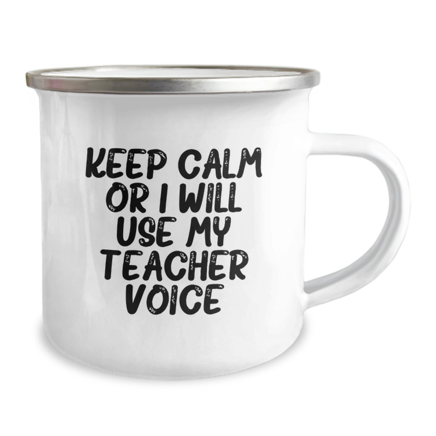 Funny Teacher Gifts for Men from Family - Keep Calm Or I Will Use My Teacher Voice Insulated Camping Mug, 12 oz Stainless Steel with Enamel Finish - Image 2