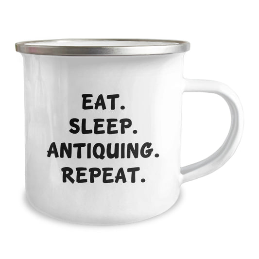 Antiquing Enthusiast Gifts from Friends for Birthday, Eat. Sleep. Antiquing. Repeat. Stainless Steel Camping Mug - Image 2