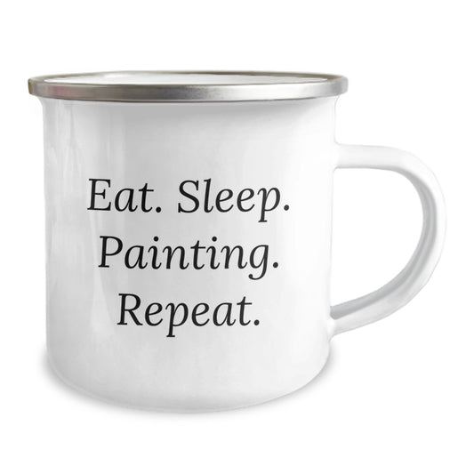 Funny Painting Gifts for Her, Eat. Sleep. Painting. Repeat., 12 oz Stainless Steel Camping Mug for Graduation, Gifts from Friends to Family - Image 2