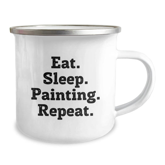 Funny Painting Gifts for Friends from Eat. Sleep. Painting. Repeat. - Enamel Camping Mug for Men and Women Graduation - Image 2