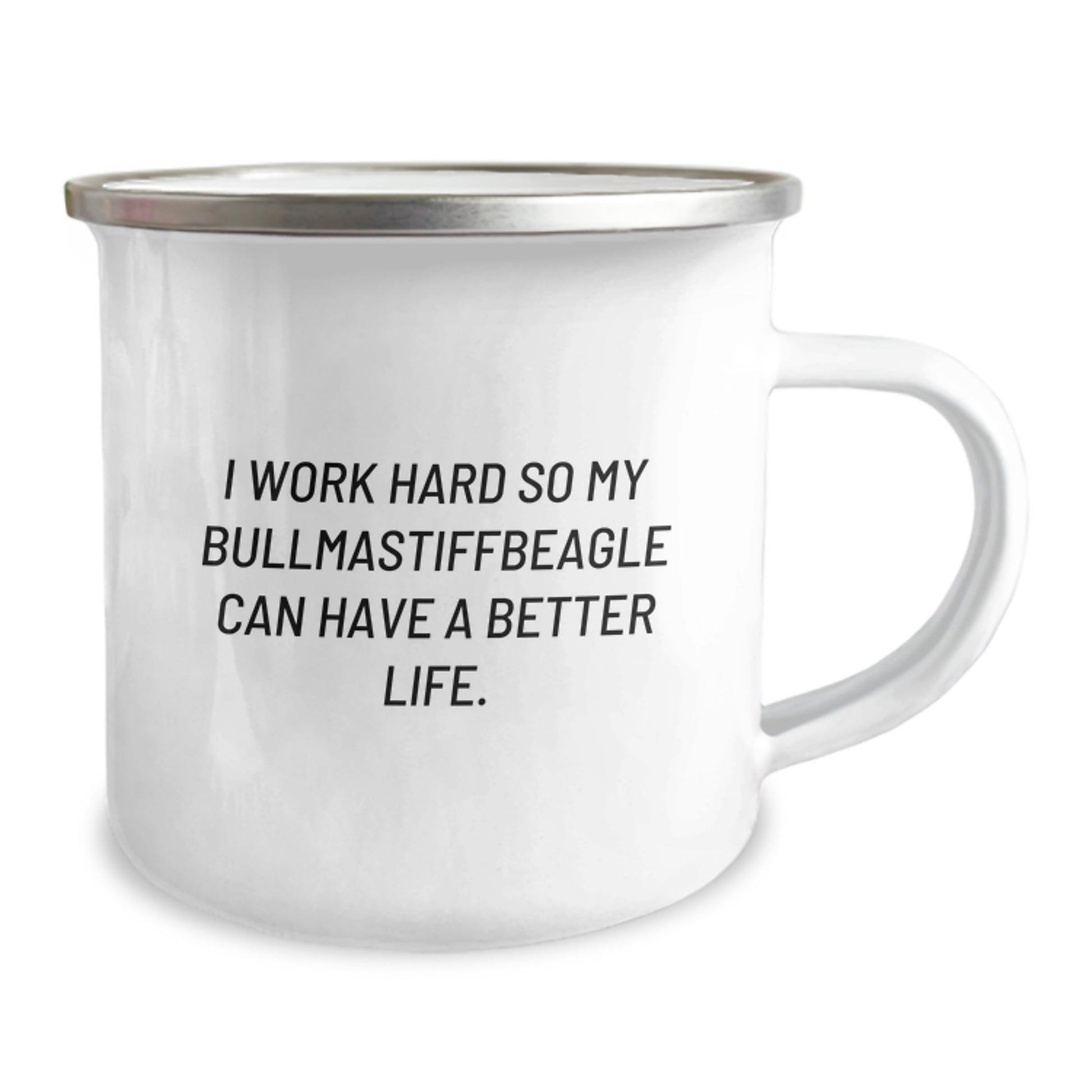 Funny Bullmastiff Dog Gifts for Men Friends from Family - 'I Work Hard So My Bullmastiff Can Have A Better Life' Birthday Unique Mugs, Camping Mug Stainless Steel Enamel Finish - Image 2