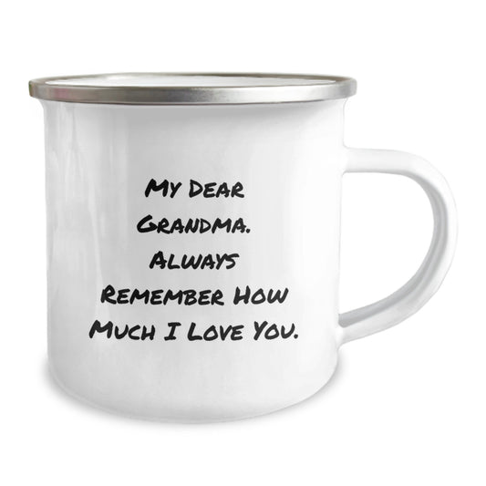 Funny Grandma Camping Mug Gifts from Family for Her Birthday, 'My Dear Grandma. Always Remember How Much I Love You.' Enamel Stainless Steel Mug - Image 2