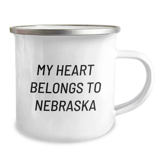 Nebraska Lovers Camping Mug, 'My Heart Belongs To Nebraska', Funny Gift for Birthday, Gifts from Friends, Nebraska Gifts for Men - Image 2