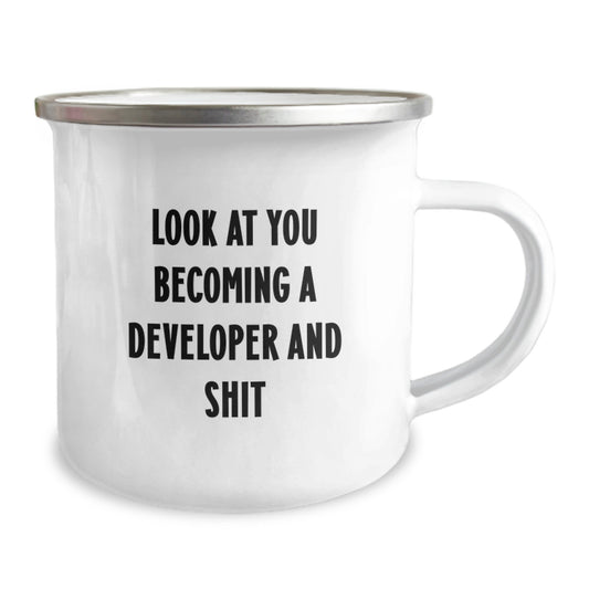 Developer Keepsake Camping Mug for Him Birthday Gift with Enamel Finish - Image 2