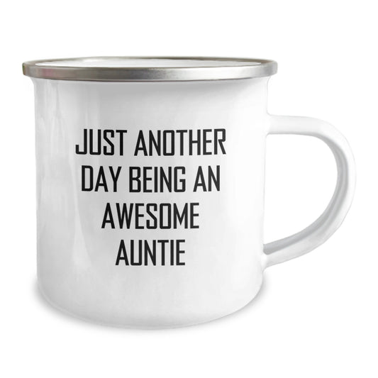Funny Auntie Gifts from Men to Auntie, Unique Camping Mug for Christmas, Inspirational Quote Just Another Day Being An Awesome Auntie - Gifts for Auntie - Image 2