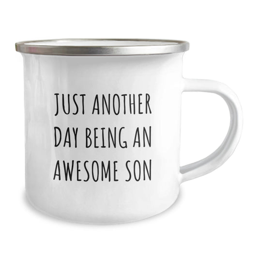 Gifts from Family for My Awesome Son, Just Another Day Being An Awesome Son Funny Quote Son Camping Mug, Unique Mother's Day Unique Gifts for Him - Image 2