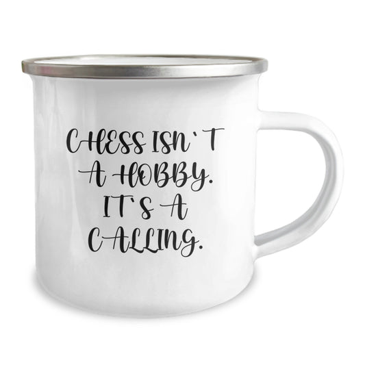 Funny Chess Gifts for Men from Friends, 'Chess Isn't A Hobby. It's A Calling.' Enamel Camping Mug for Graduation - Image 2