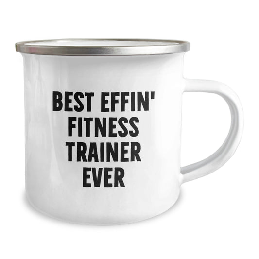 Funny Fitness Trainer Quote Gifts from Friends for Birthday - Best Effin' Fitness Trainer Ever Enamel Camping Mug - Image 2