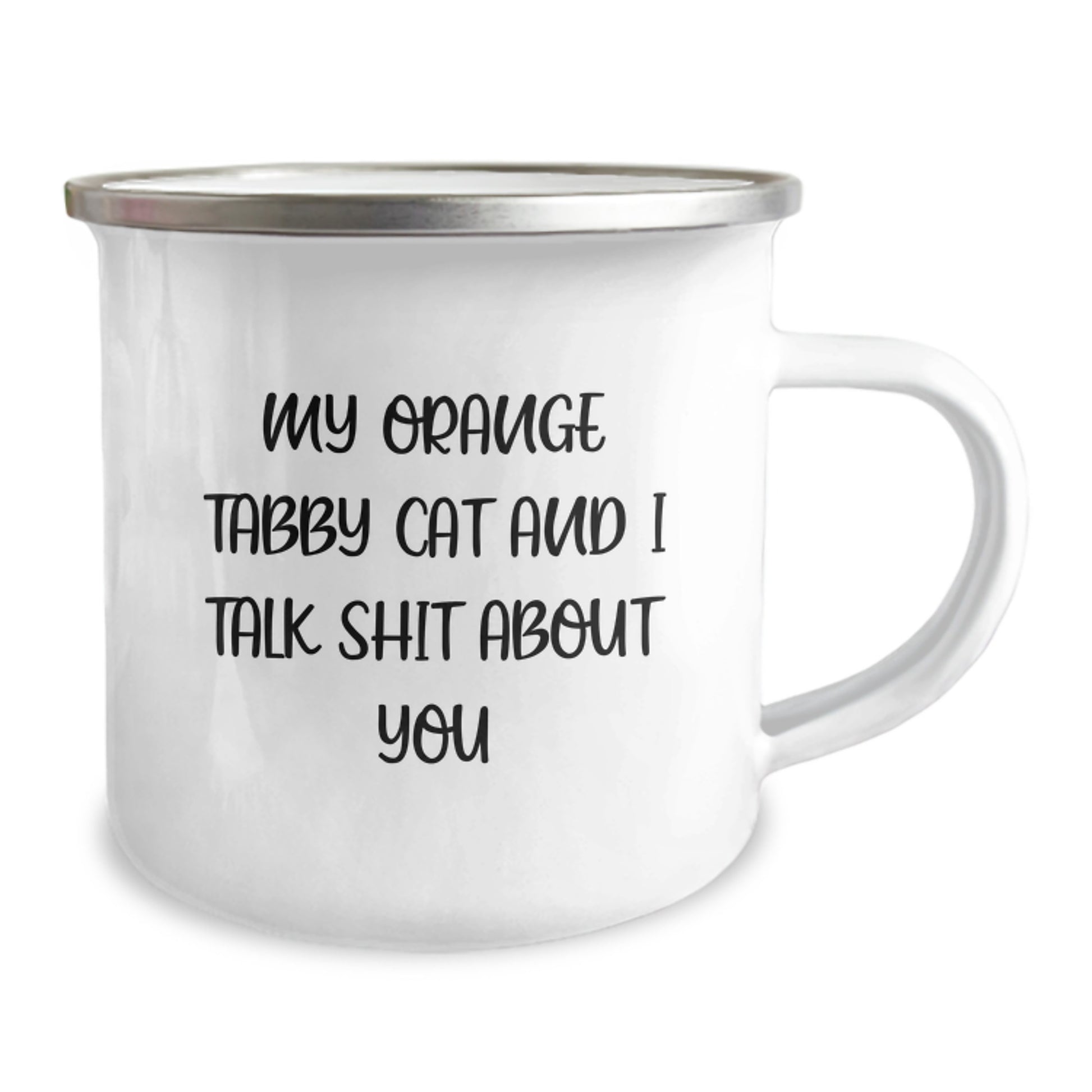 Funny Orange Tabby Cat Gifts for Men - Camping Mug for Dad - 'We Talk Shit About You' Quote Father's Day Unique Items from Family to Family - Image 2