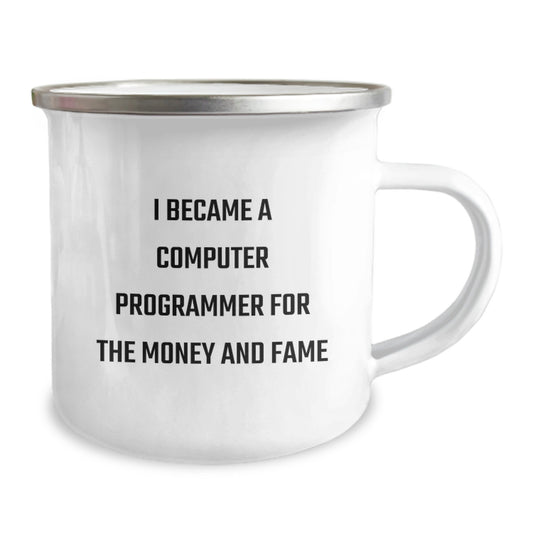 Funny Computer Programmer Birthday Unique Gifts for Men from Friends, Unique Camping Mug, I Became A Computer Programmer For The Money And Fame - Image 2