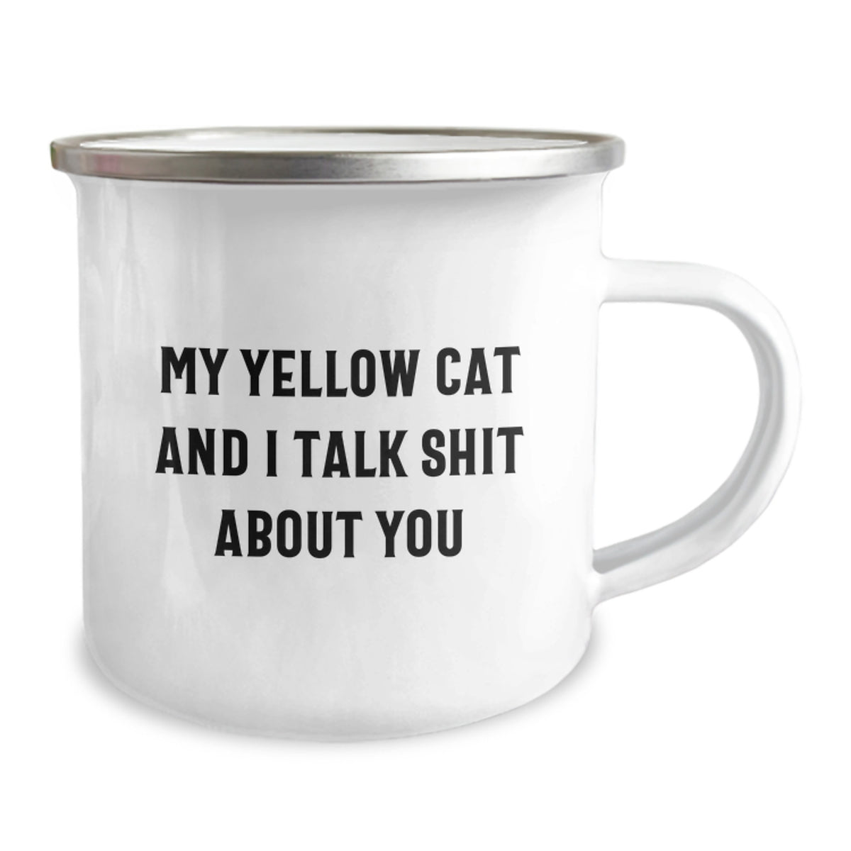 Funny Yellow Cat Gifts from Family for Graduation Unique Camping Mug, Yellow Cat Says 'Talk Shit About You' - Image 2