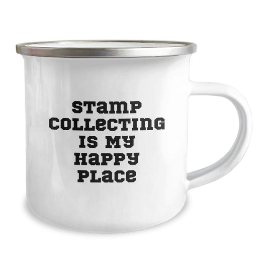 Funny Stamp Collecting Gifts for Friends, Unique Valentine's Mug for Stamp Enthusiasts, Camping Mug with 'Stamp Collecting Is My Happy Place' Quote - Image 2