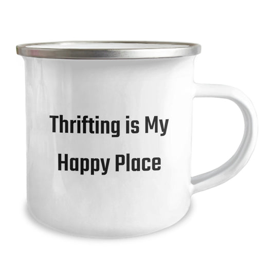 Gifts from Thrifting Lovers, Inspirational 'Thrifting Is My Happy Place' Camping Mug for Thrifting Enthusiasts, Graduation Unique Gifts for Friends, Family, Men, Women - Image 2