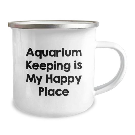 Unique Birthday Unique Gifts from Friends for Aquarium Keeping Lovers - 'Aquarium Keeping Is My Happy Place' Funny Camping Mug - Image 2