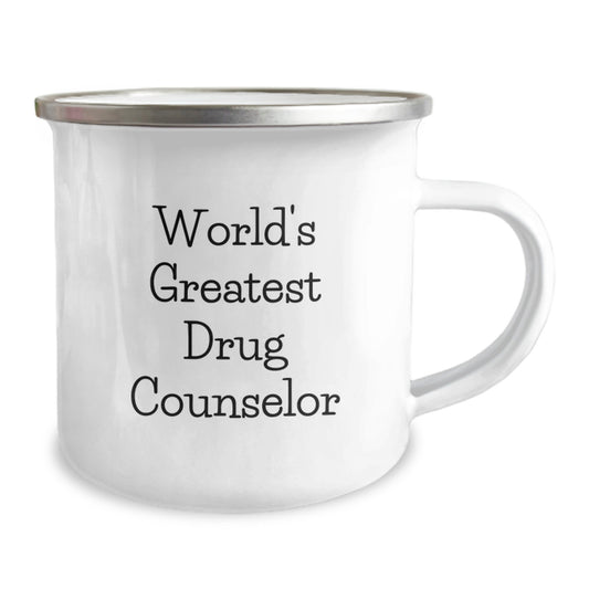 Funny Drug Counselor Gifts from Friends for Men - 'World's Greatest' Birthday Unique Gifts, World's Greatest Drug Counselor Camping Mug, Funny Drug Counselor Quote - Image 2