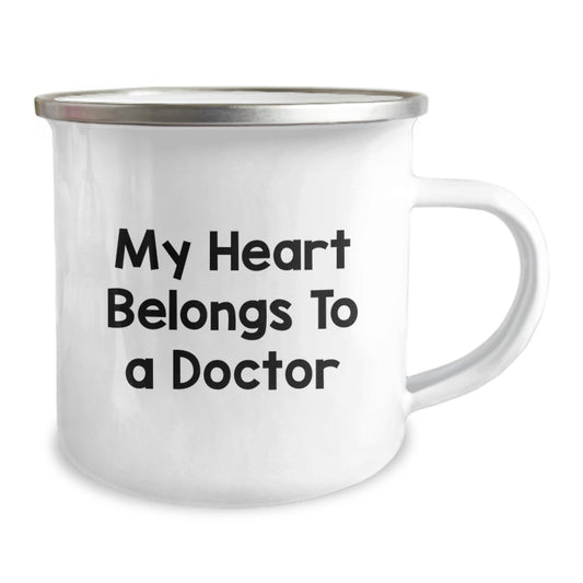 Funny Doctor Gifts for Him - 'My Heart Belongs To A Doctor' Enamel Stainless Steel Camping Mug, Perfect for Graduation Unique Gifts from Family, Friends, or Coworkers. - Image 2