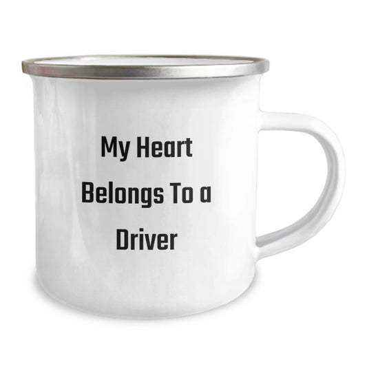 Funny Gifts from Friends for Driver, Driver Camping Mug, My Heart Belongs To A Driver Unique Graduation Gifts, Stainless Steel Enamel Finish - Image 2