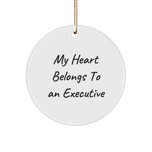Funny Executive Gifts for Him, 'My Heart Belongs To An Executive' Christmas Unique Circle Ornament Gifts from Men to Executive Office Workers, Office Decorations - Image 1
