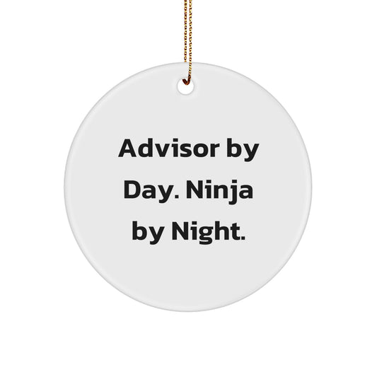 Funny Advisor Gifts from Friends for Christmas - 'Advisor By Day. Ninja By Night.' Circle Ornament - Image 1