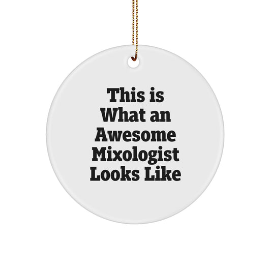 Funny Mixologist Gifts from Friends, Christmas Unique Gifts for Men, Women, or Family, 'This Is What An Awesome Mixologist Looks Like' Circle Ornament - Image 1