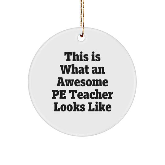 Funny PE Teacher Gifts from Men for the Best PE Teacher, This Is What An Awesome PE Teacher Looks Like Christmas Circle Ornament - Image 1