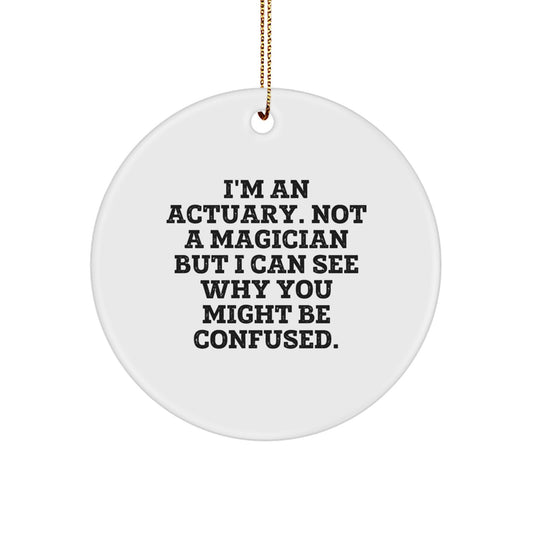 Funny Actuary Christmas Unique Gifts for Actuaries, Friends, and Family - 'I'm An Actuary. Not A Magician But I Can See Why You Might Be Confused.' Circle Ornament - Image 1