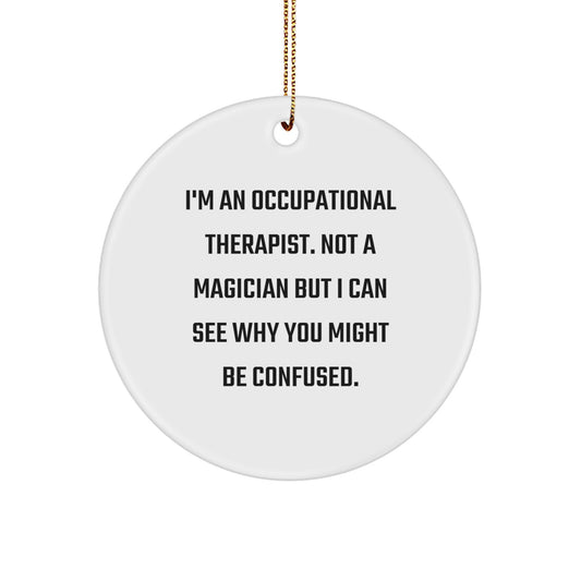 Funny Occupational Therapist Gifts from Friends for Christmas Circle Ornament, Not a Magician But I Can See Why You Might Be Confused, Occupational Therapist Christmas Unique Gifts - Image 1