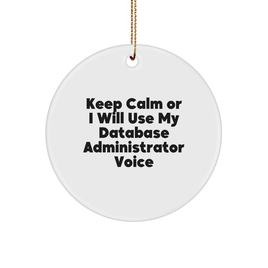 Funny Database Administrator Gifts Keep Calm Or I Will Use My Voice Circle Ornament Gifts from Friends for Christmas - Image 1